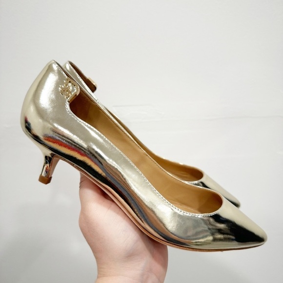 Tory Burch Elizabeth 40mm Pump Mirror Metallic in Spark Gold Size 5 - Picture 1 of 10
